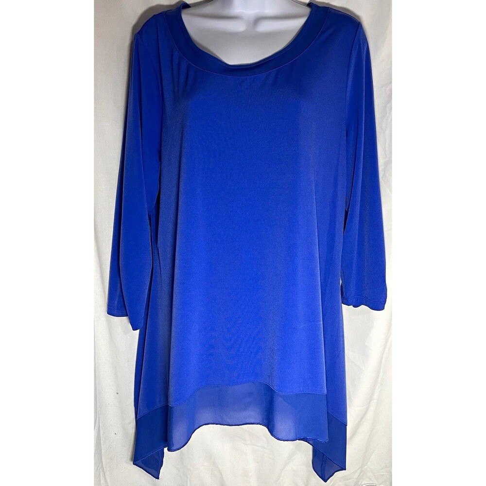 Simply Emma Women’s Knit Tunic Blouse 3/4 Sleeve Scoop Neck Blue 2X